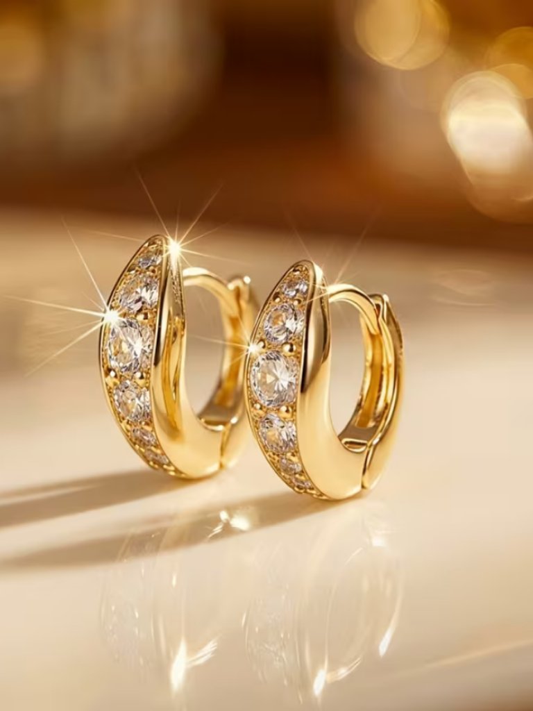 18k Gold Womens 2ct Diamond Small Hoop Earrings Ladies New 18 K Silver Jewelry